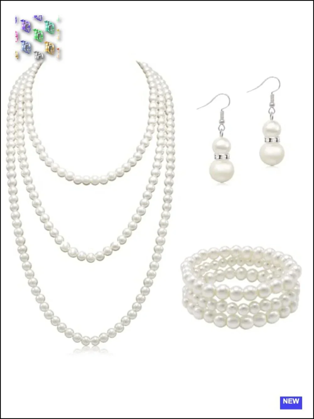 Faux Pearl Strand Necklace Set with Bracelet and Earrings 69 inch